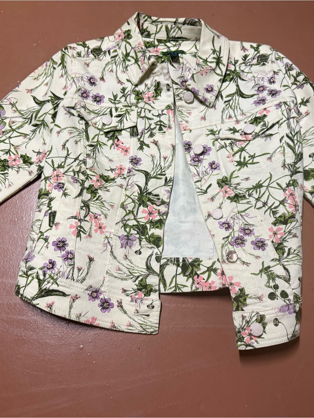 Floral Print Women’s Jacket - Pink & Purple Flowers on Cream